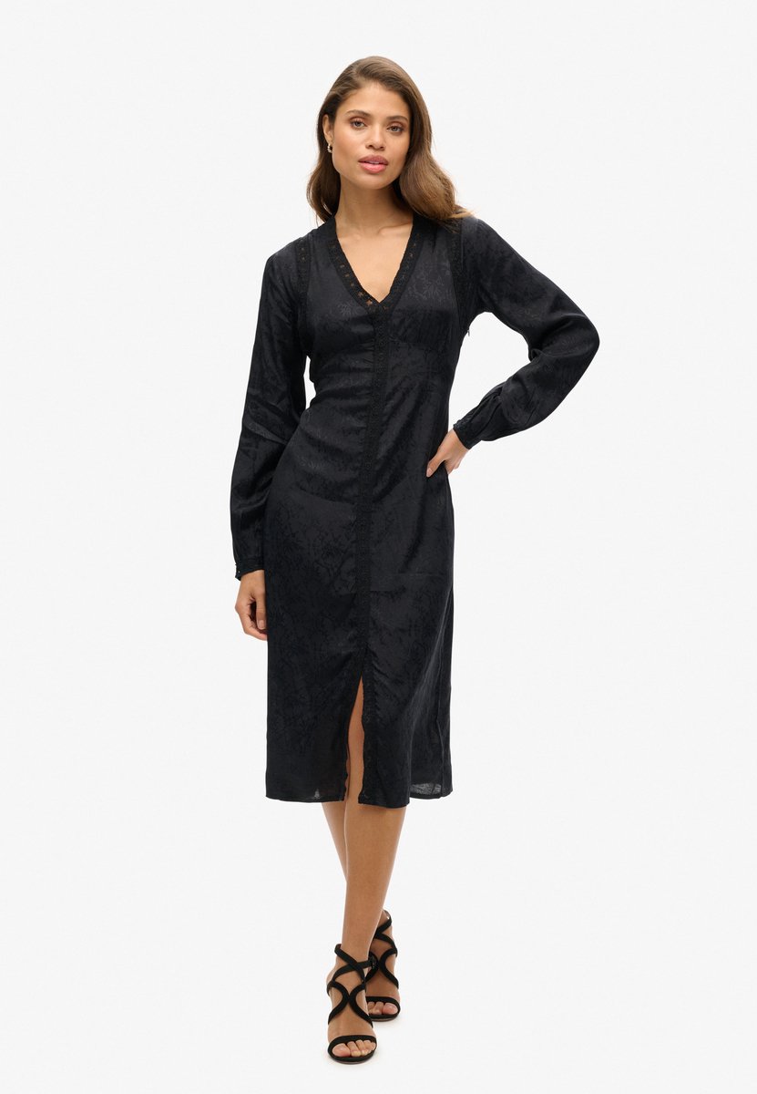 Superdry Halflange jurk met kanten rand Dames Jurken Zwart