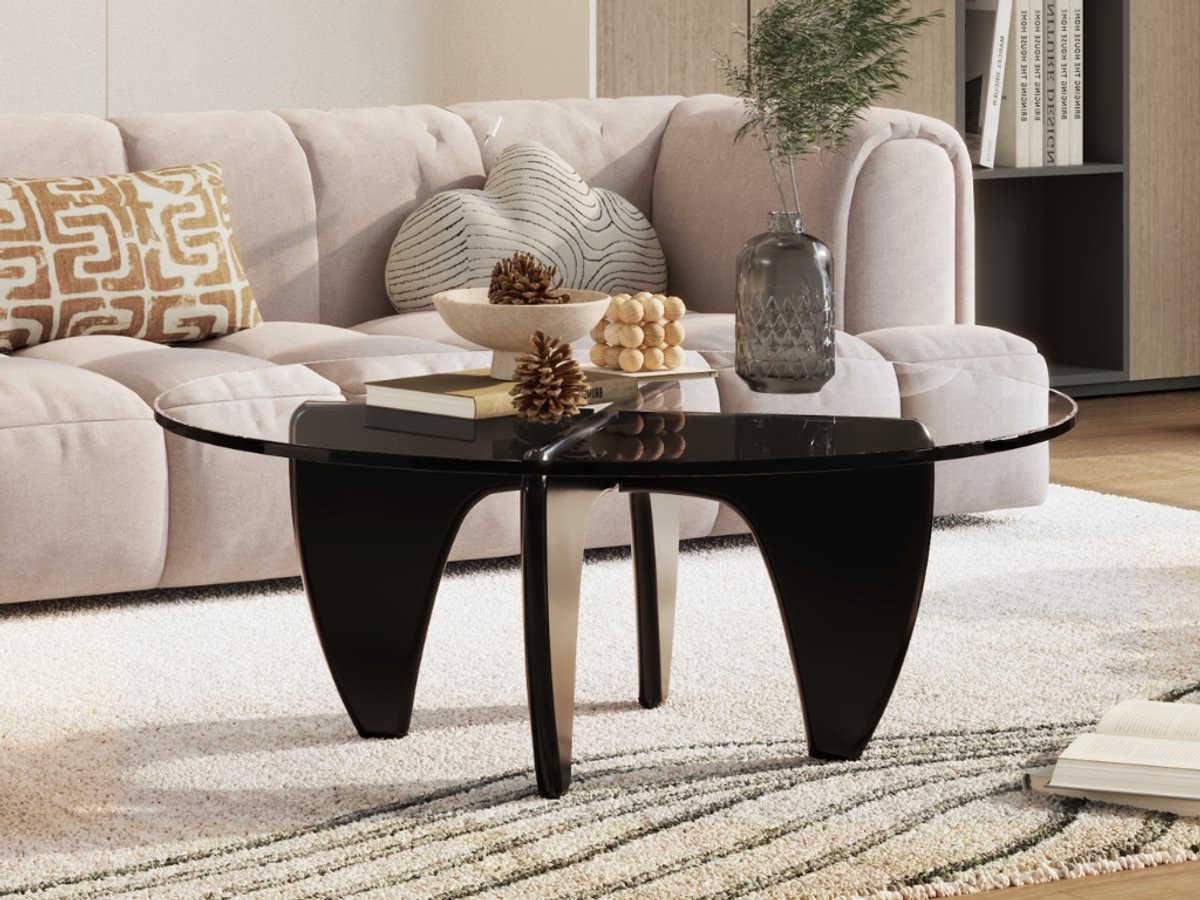 Salontafel - Zwart Hout - Glas - Coffee table - Koffietafel