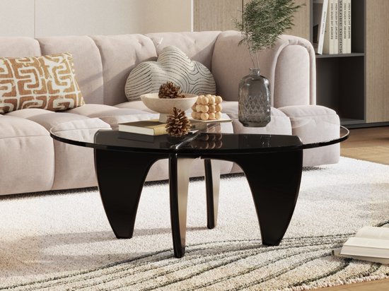 Salontafel - Zwart Hout - Glas - Coffee table - Koffietafel