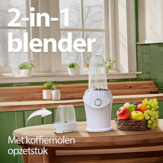2-in-1 Smoothie Maker & Koffiemolen Elektrisch - Blender To Go - 2 Bekers (400ML & 200ML) - Mini Blender - Wit van Techwood — afbeelding 3
