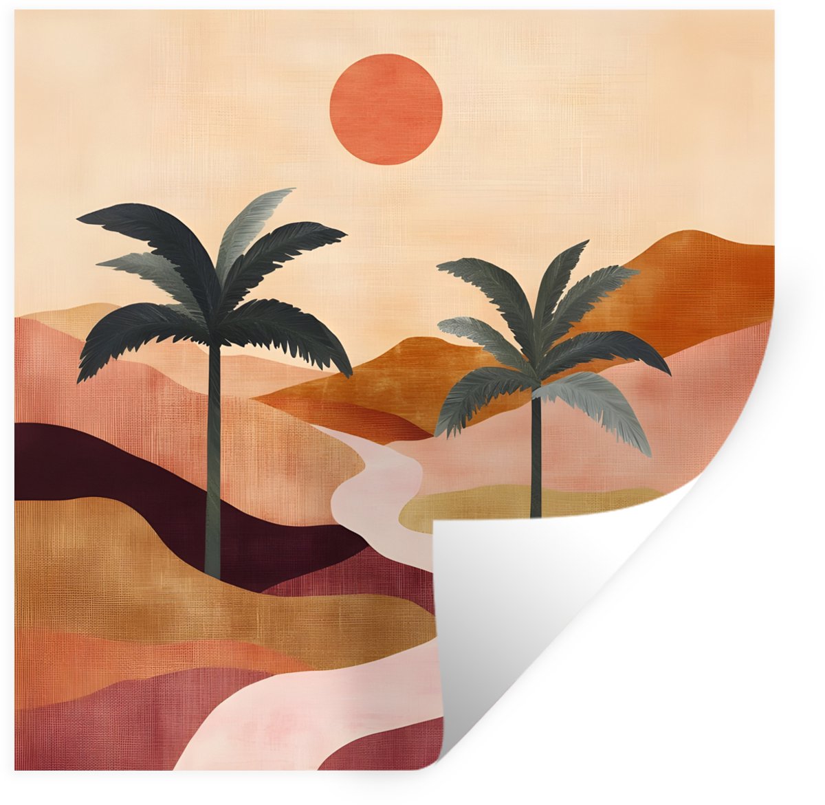 Muurstickers - Sticker Folie - Heuvels - Palmbomen - Abstract - 80x80 cm - Plakfolie - Muu