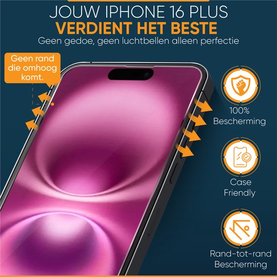 Protection d'écran pour iPhone 16 Plus - Avec outil d'alignement - Verre trempé - Protection d'écran en Tempered Glass - 3 pièces