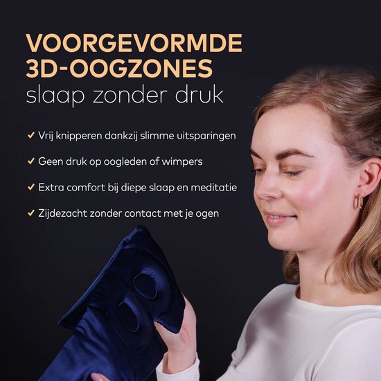 Slowwave Premium Silk Sleep Mask - 3D Edition - Geen druk op de ogen dankzij innovatief 3D design - Ultrazacht en 100% verduisterend - Echt moerbeizijde - Kleur: Navy (donkerblauw)