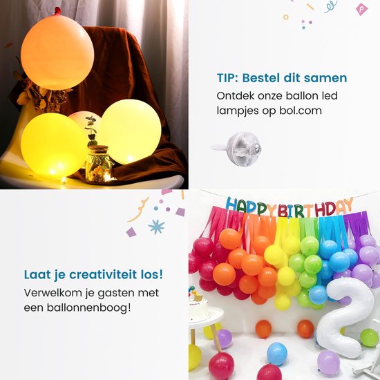 Partizzle 100 Pièces Ballons en Latex Arc-en-Ciel Colorés - Arche de Ballons - Décoration de Fête d'Anniversaire - Convient à l'Hélium - 30 CM
