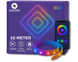 Evura Goods - Led strip - 10 meter - RGB - met afstandsbediening & telefoon app - dimbaar - smart LED light verlichting - Led-strips - timer en muziek modus - Led Lights - smart home verlichting
