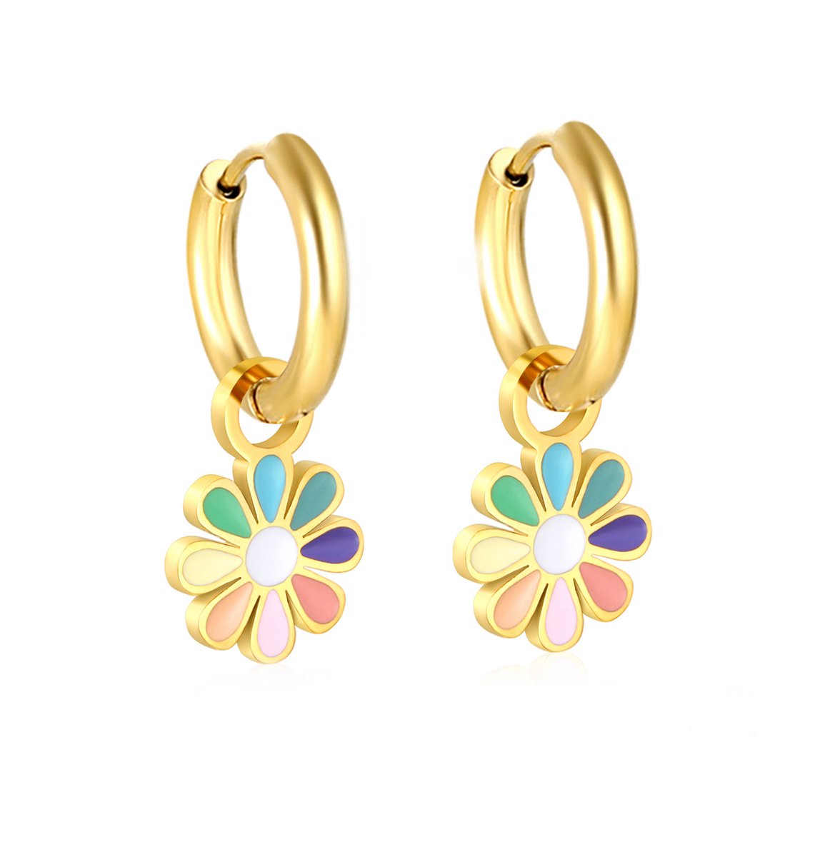 Oorbellen meisje bloem - hoops - daisy- goud kleurig
