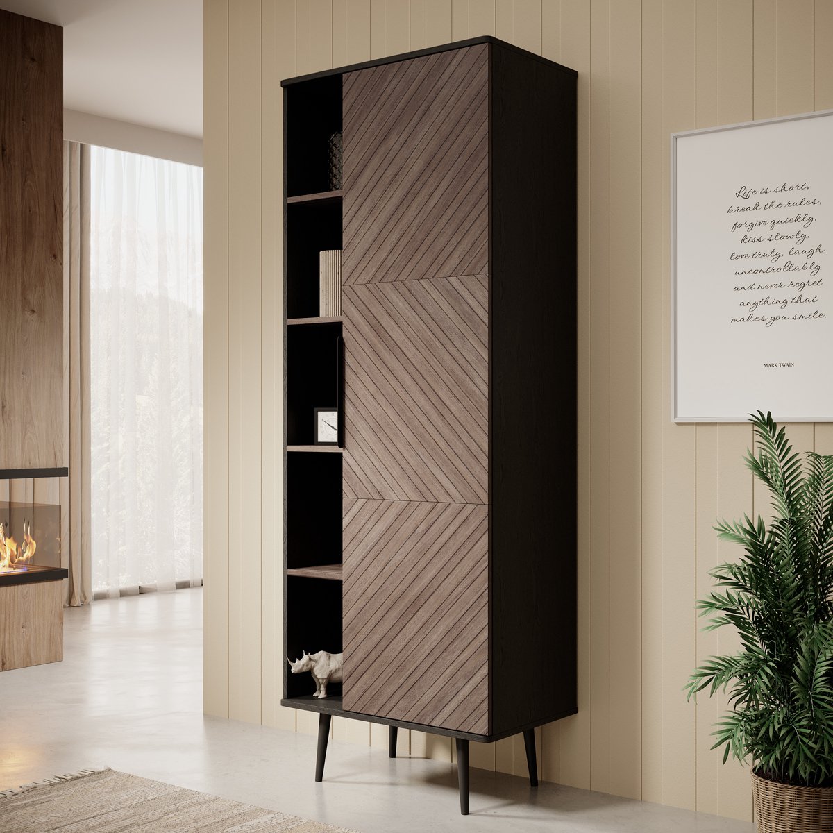 MEUBELLA Boekenkast Pedro - Donker eiken - Zwart eiken - 70 cm Bruin|Zwart