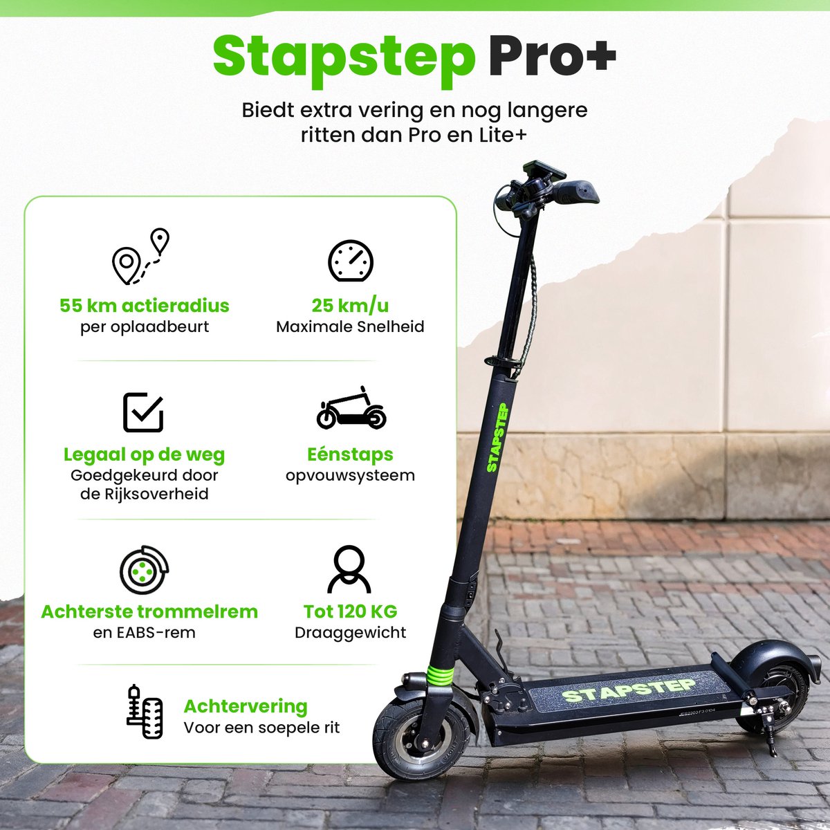 Afbeelding 3 van StapStep Pro+ Elektrische Step voor Volwassenen - Electrische Step - E Step - Wettelijk Toegestaan - 8 Inch - 250W - Snelheid tot 25km/h - Bereik tot 55km - 15KG - Compact Opvouwbaar - Zwart