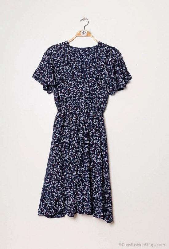 Dames midi jurk Melissa-gebloemd motief-donker blauw navy-Maat S/M-strandjurk