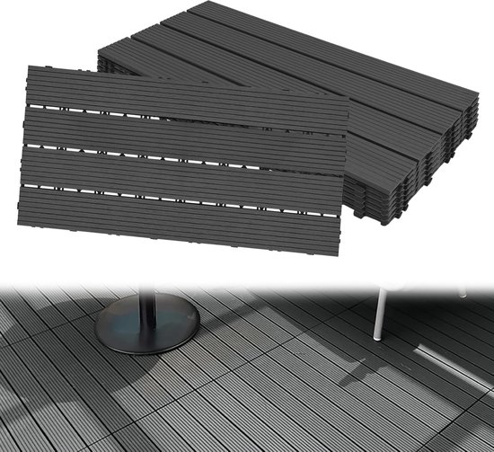 ECD Germany WPC Terrastegels Donkerbruin 60x30 cm 30 stuks = 5m² Geribbeld Houtlook Vloertegels Met Kliksysteem En Drainage Vlondertegels Balkontegels Kliktegels Voor Tuin Terras Balkon