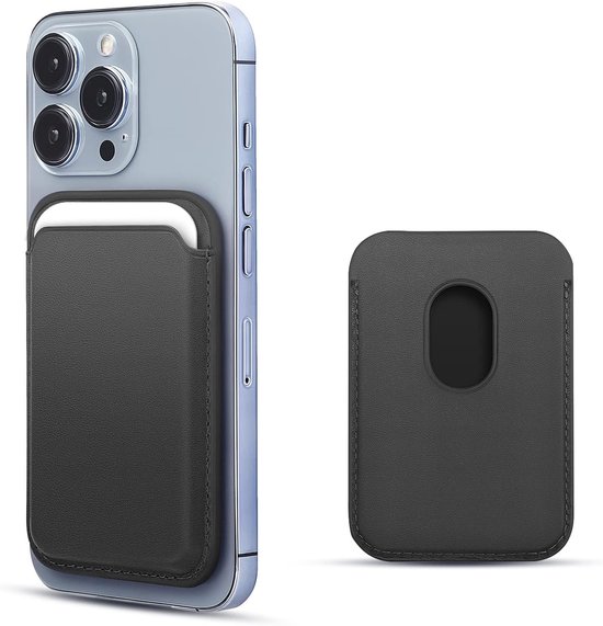 Porte-carte magnétique adapté à tous les étuis iPhone et Magsafe - Portefeuille Magsafe - Porte-cartes - Porte-carte Magsafe - Porte-carte Magsafe adapté à iPhone 12/13/14/15/16 (Pro/ Pro Max / Plus/ Mini) - Pu Vegan Cuir - Zwart