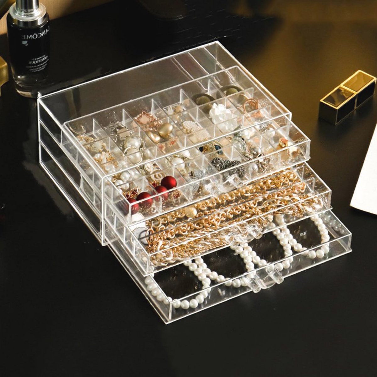 Sieradendoos met 3 Laden - Stofdichte Organizer voor Oorbellen, Ringen, Armbanden en Kettingen