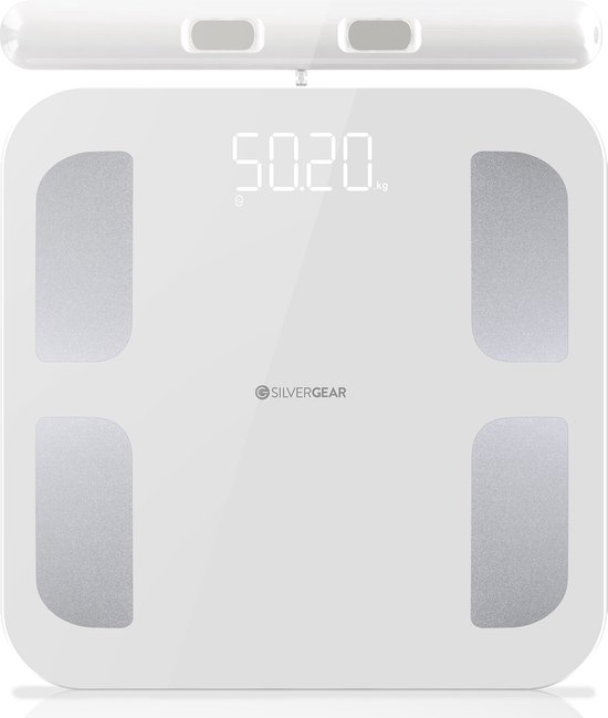 Weegschaal met Lichaamsanalyse 28x - 8 Sensoren - Data in App - Weegschaal Personenweegschaal - Digitaal - Slimme Scale Pro - Wit - Silvergear