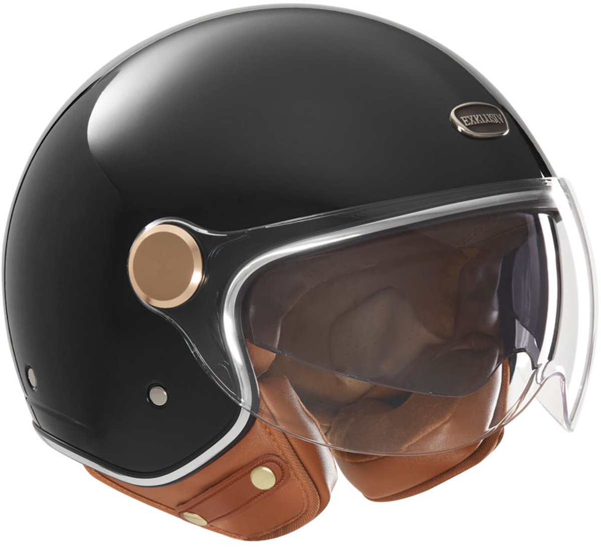 NOX exklusiv Jethelm met Ingebouwd Zonnevizier – Stijlvol, Lichtgewicht & Comfortabel – Jethelm met Ventilatie – Perfect voor Scooter & Motorfiets - Kleur Glimmend Zwart - Maat L = 59 tot 60 cm