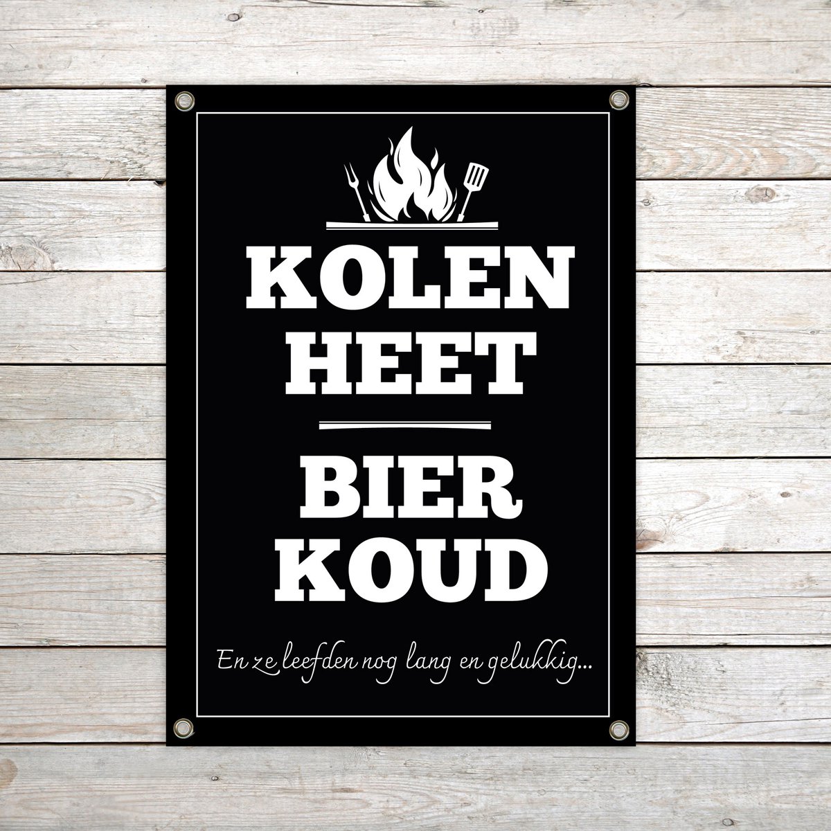 Tuinposter BBQ Kolen heet bier koud - grappige buitenposter - vaderdag cadeau man - mancav
