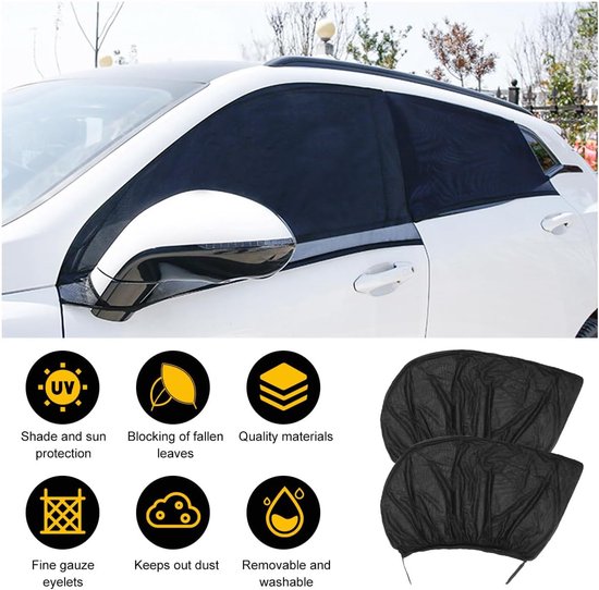 Zonnescherm Auto - 4 Stuks - Geschikt voor- en achterruiten - Polyester - UV Bescherming - Zonnescherm Voor Auto Baby & Kind - Zonwering Auto Raam - Auto Zonnescherm - Auto Accessoires - Universele - Zwart van Merkloos — afbeelding 4