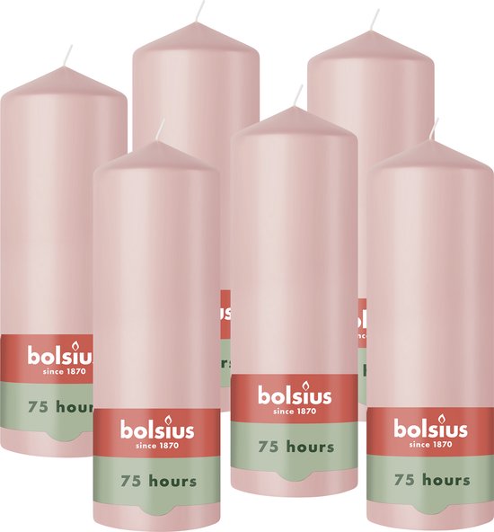 Bolsius - Bougies cylindriques lisses - 6 pièces - Rose - 20 cm - Durée de combustion