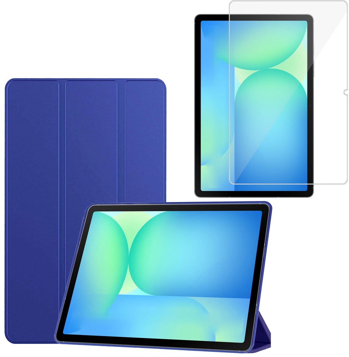 TechNow Hoesje + Screenprotector geschikt voor Samsung Galaxy Tab S10 FE+/FE Plus Hoesje – Glas - Extreme Shock Case – Smart Case - Blauw