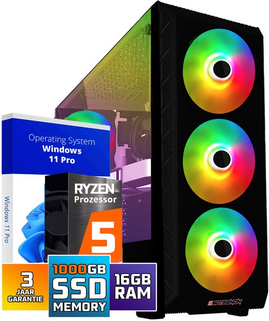 ScreenON - Game Computer / Gaming PC - Ryzen 5 - 1TB M.2 SSD - 16GB RAM - RX 580 - Game PC TX89423 - Windows 11