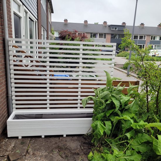 AMISHOUT - Jardinière avec structure d'escalade 200x40x36 (176) cm - blanc | bac à fleurs à l'extérieur