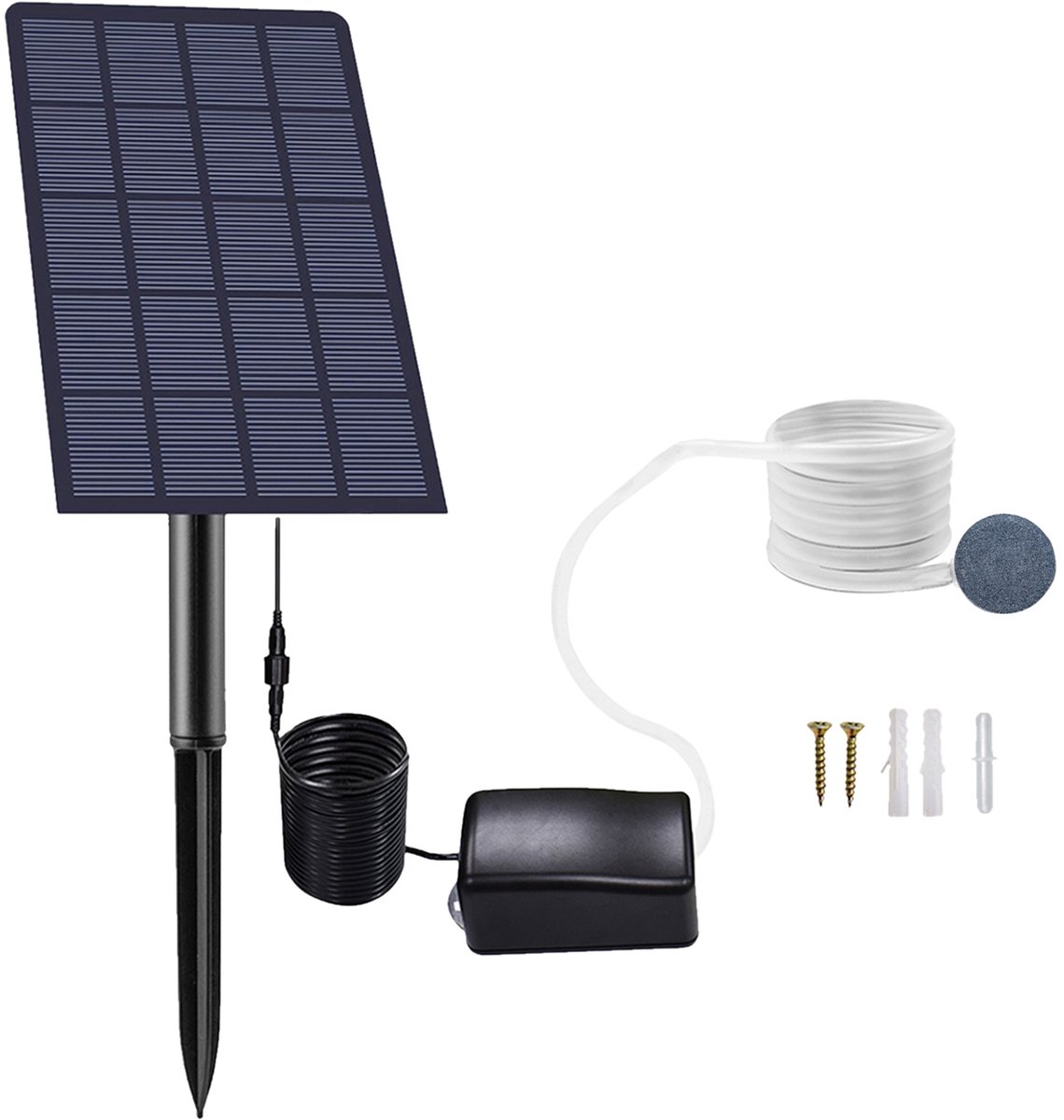 Elkuaie Solaire luchtpomp aquarium - Zonnebeluchter voor vijver - 2.5W vermogen beluchting - 1 - Tuinaquarium zwart