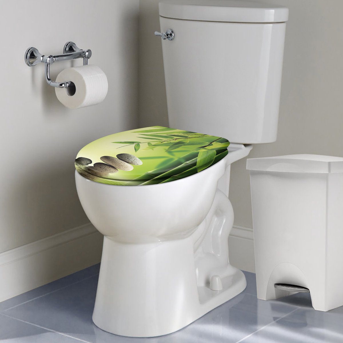Aufun Toiletzitting, Toiletbri Met Softclosing Mechanisme Wc-Bril Gemaakt Van Mdf Universele - Maat, Groene bamboe