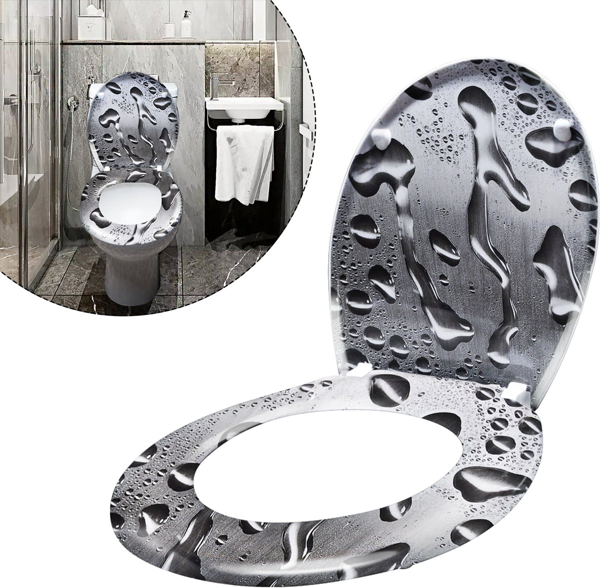 Aufun Toiletzitting, Toiletbri Met Softclosing Mechanisme Wc-Bril Gemaakt Van Mdf Universele - Maat Wasserflussspur