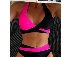 Tweekleurige Bikini Set voor Dames – Sexy Halter Top & Hoge Taille Slip – Badmode met Cut-Out Design, Hoogelastisch & Comfortabel – Perfect voor Strand & Zon - Maat M