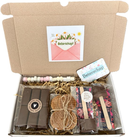 Beterschap choco brievenbus cadeau - chocolademelk - chocolade - marshmallow - stroopwafel