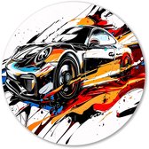 Dynamisch sportauto kleuren - Auto wandcirkel - Rond wandpaneel voertuigen - Street Art - Dibond - Decoratie kamer - muurcirkel aluminium 60x60 cm