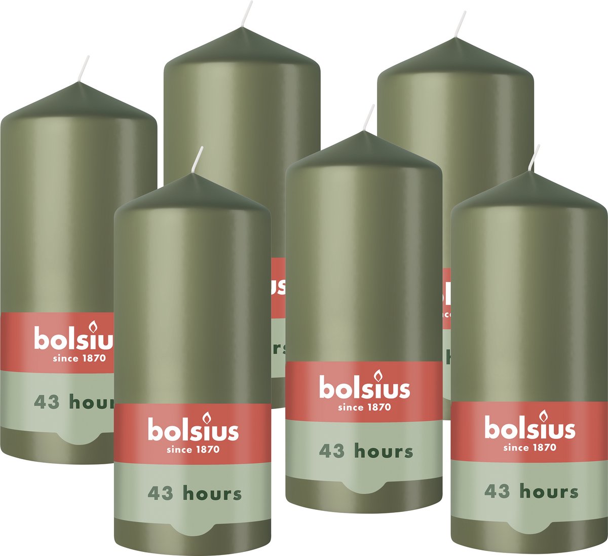 Bolsius Gladde Stompkaarsen - 6 Stuks - Groen - 13 cm - 43 Branduren Donkergroen