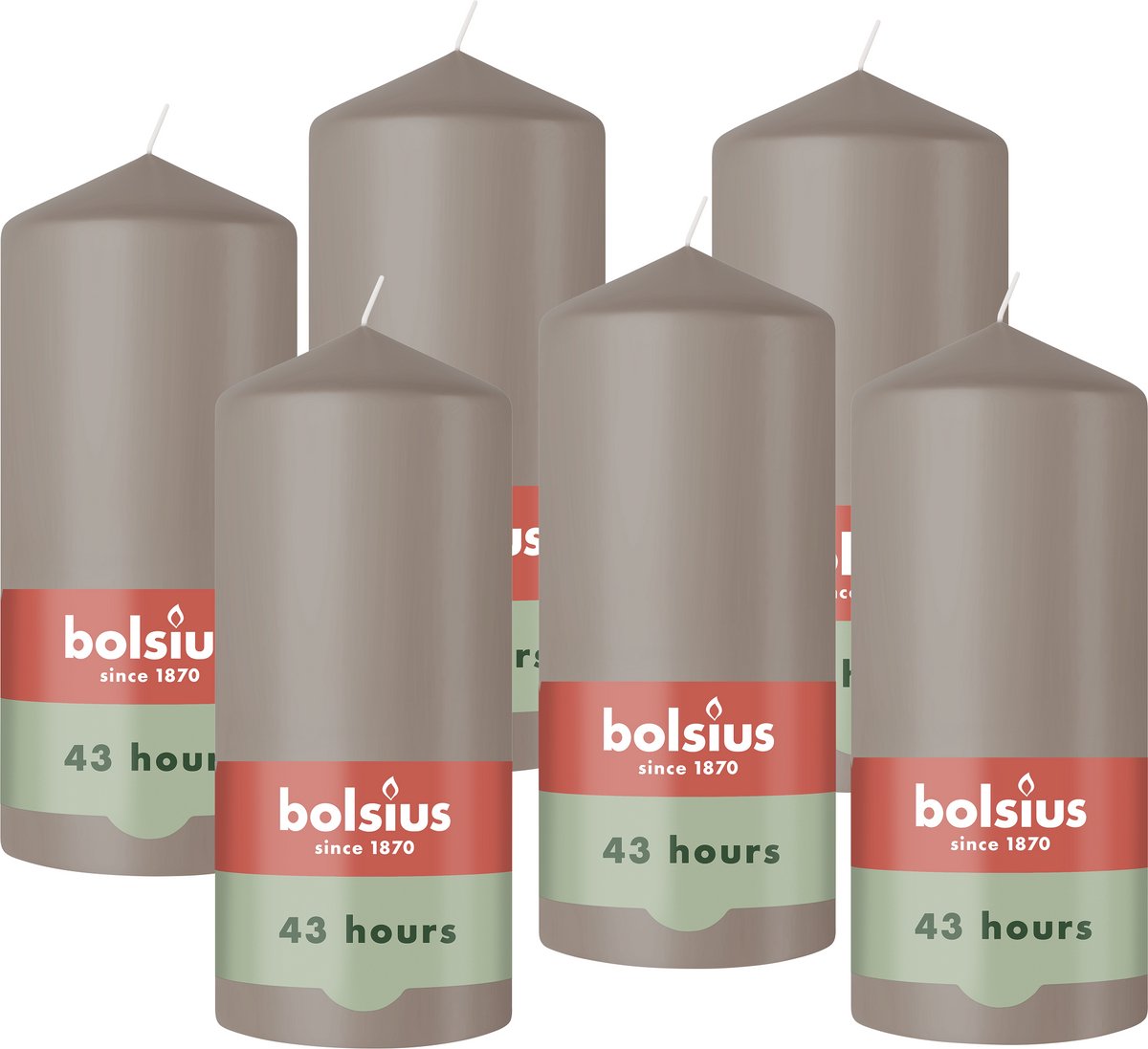 Bolsius Gladde Stompkaars - 6 Stuks - Taupe - 13 cm - 43 Branduren