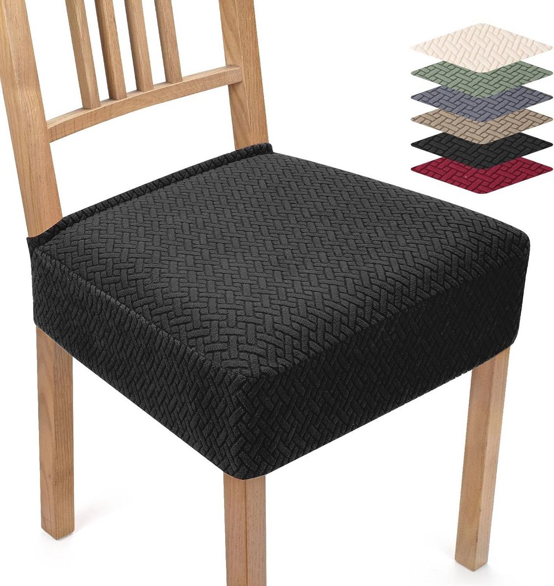 Moderne Wasbare Stoelhoezen Set van 4 - Universele Jacquard Stoelbekleding - Zwart