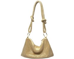 Floraweg Damestasje met bergkristal, zilveren koppeling, Bling handtasje, glanzende pailletten schoudertas met diamantketting, ideaal voor dames-meisjesavond, bruiloft, banket, promotie, goud