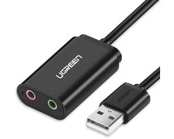 Externe geluidskaart muziekadapter USB - 3,5 mm mini-jack kabel 15 cm zwart