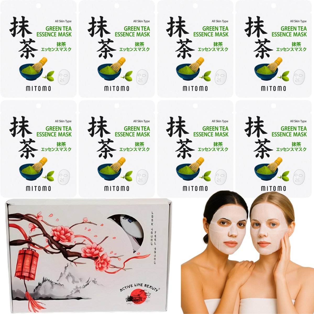 Goedkoopste MITOMO® Green Tea Matcha Gift Set - 8 Stuks - Giftset Vrouw - Gezichtsmasker - Sheet Mask - Skin Care - Verjaardag Cadeau Vrouw - Gezichtsmaskers Verzorging