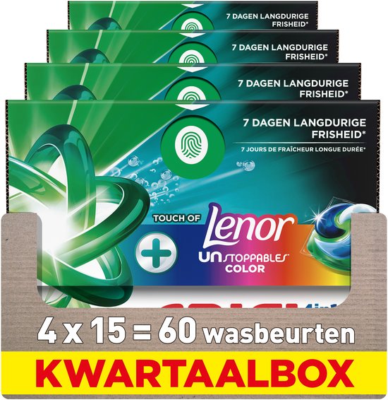 Ariel 4en1 PODS Lessive En Capsules + Touch Of Lenor UNS Color - 4 x 15 Lavages
