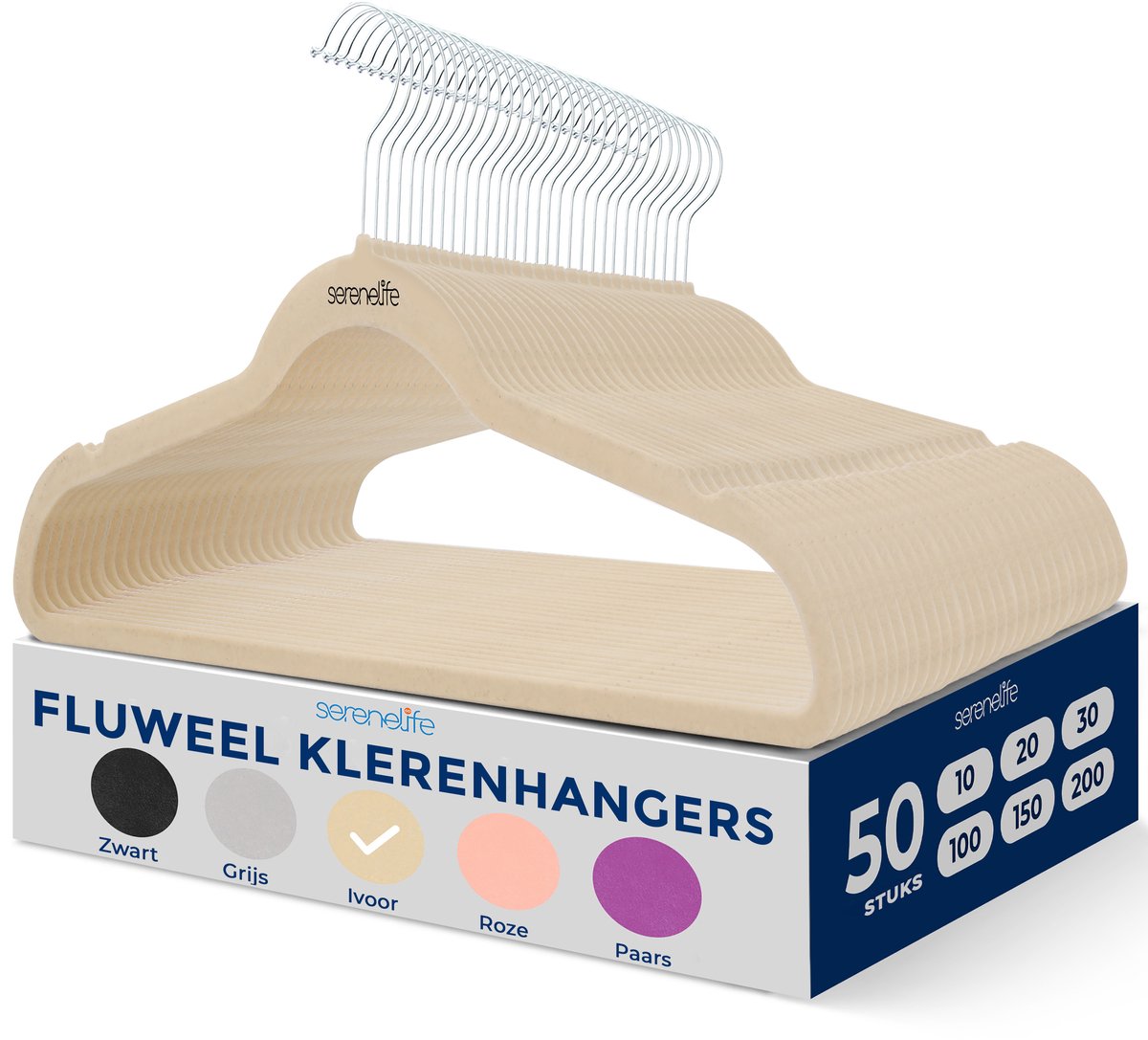 SereneLife Kleerhangers –Fluwelen Hangers-Antislip Zware Duurzame Kledinghangers Set-50Stuks-Duurzaam met 360° Draaihaak