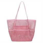 KZQ Strandtas - Mesh Tote - Waterdichte zwembadtas - Dames - Essentiële spullen voor reizen, zwembad, strand, vakantie, cruise - Roze