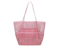 KZQ Strandtas - Mesh Tote - Waterdichte zwembadtas - Dames - Essentiële spullen voor reizen, zwembad, strand, vakantie, cruise - Roze