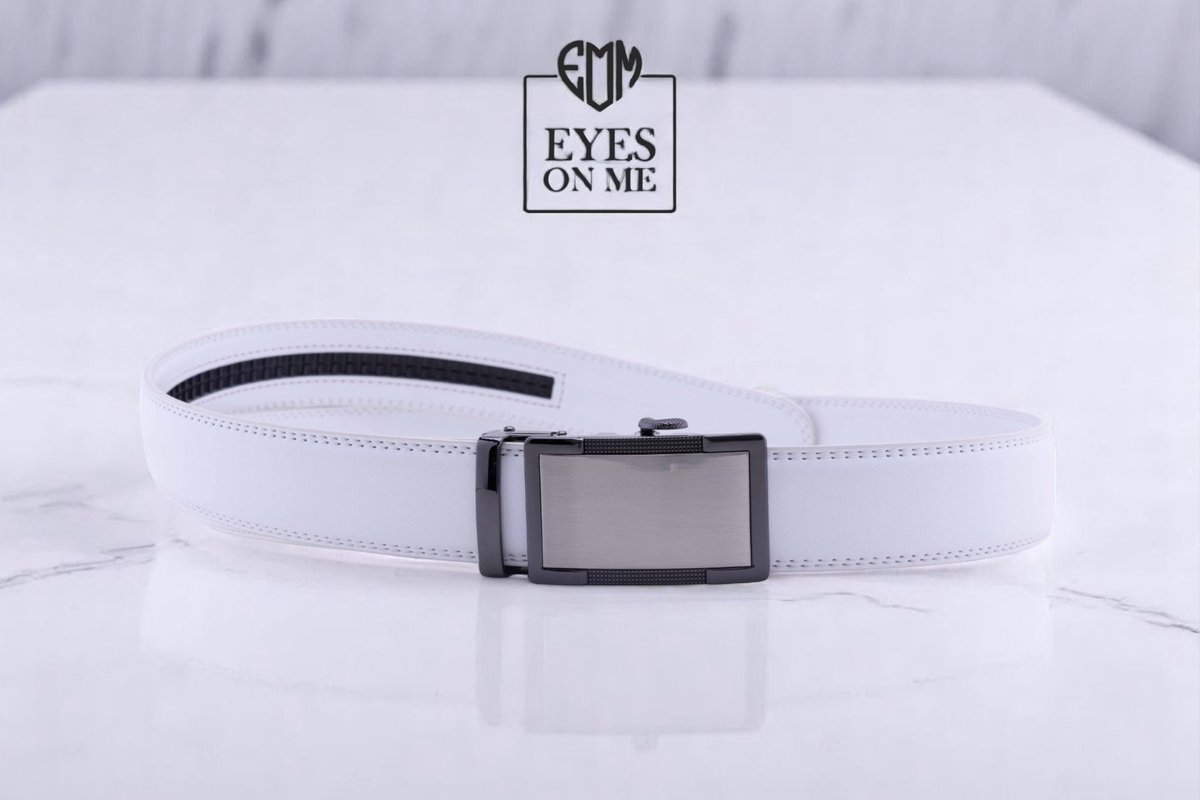 Witte lederen riem zonder gaatjes met automatische gesp voor heren ( Model N180 )