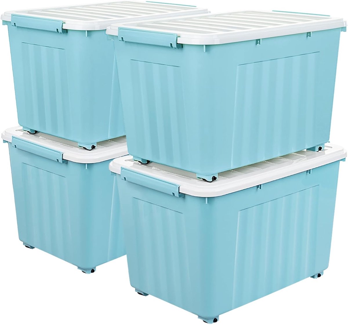 Ibenzoa® Robuuste en Mobiele Opslagdozen – Set van Vier met Deksel en Wielen (55 Liter)