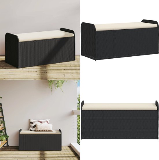 Tuinbankje met kussen poly rattan en acaciahout gemengd beige