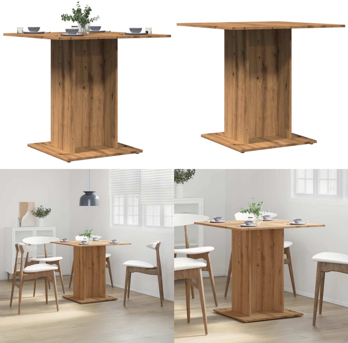 vidaXL Eettafel - 80x80x75 - cm - bewerkt - hout - artisanaal - eikenkleurig artisan eiken