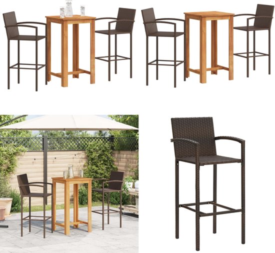 vidaXL-3-delige-Tuinbarset-massief-acaciahout-en-poly-rattan-bruin