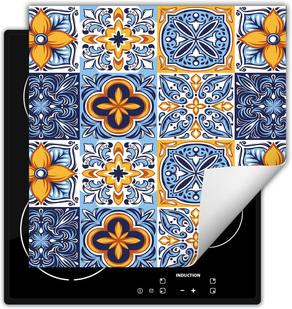 Inductie Kookplaat Beschermer 50x52 cm - Antislip Mat voor Kookplaat - Vinyl Bescherming tegen Krassen - Blauw Mozaïek