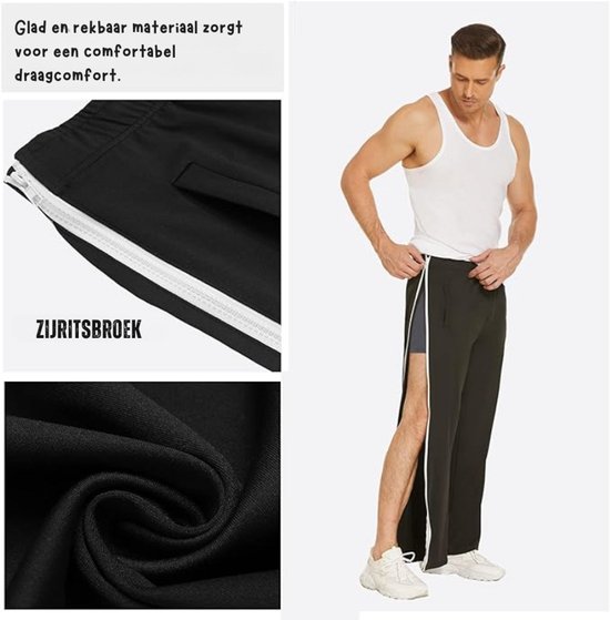 Pantalon de Jogging à fermeture éclair latérale for hommes pantalon de sport de rééducation ample pantalon décontracté de loisirs latéral for hommes avec poche Pantalons pour hommes(Light brown,XL