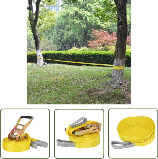 Foto: Vidaxl yoga slackline slackline 15 m x 50 mm 150 kg geel evenwichtsbalans outdoor sport fitnesstoestel