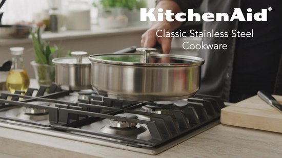KitchenAid Stainless Steel Koekenpan 28cm - PFAS-vrije antikleeflaag - Koekenpan inductie - Keramische pan - Ovenbestendig tot 160°C - Koudgrepen - Zilver
