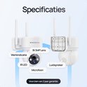 Protectly beveiligingscamera met 3K 5MP lens, IR LED, microfoon, luidspreker en bevestigingssysteem.